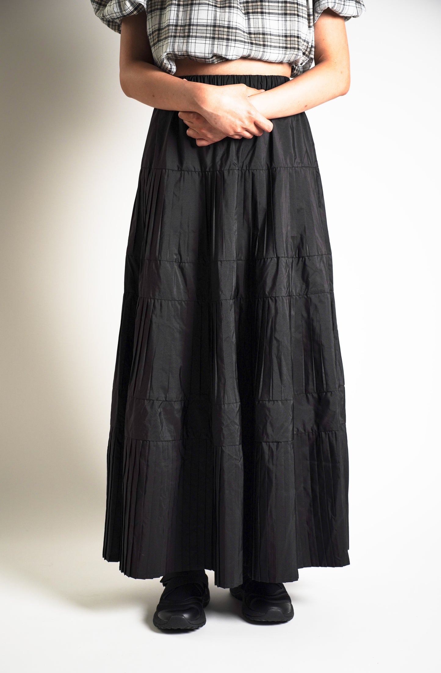 Pleated Flared Long Skirt