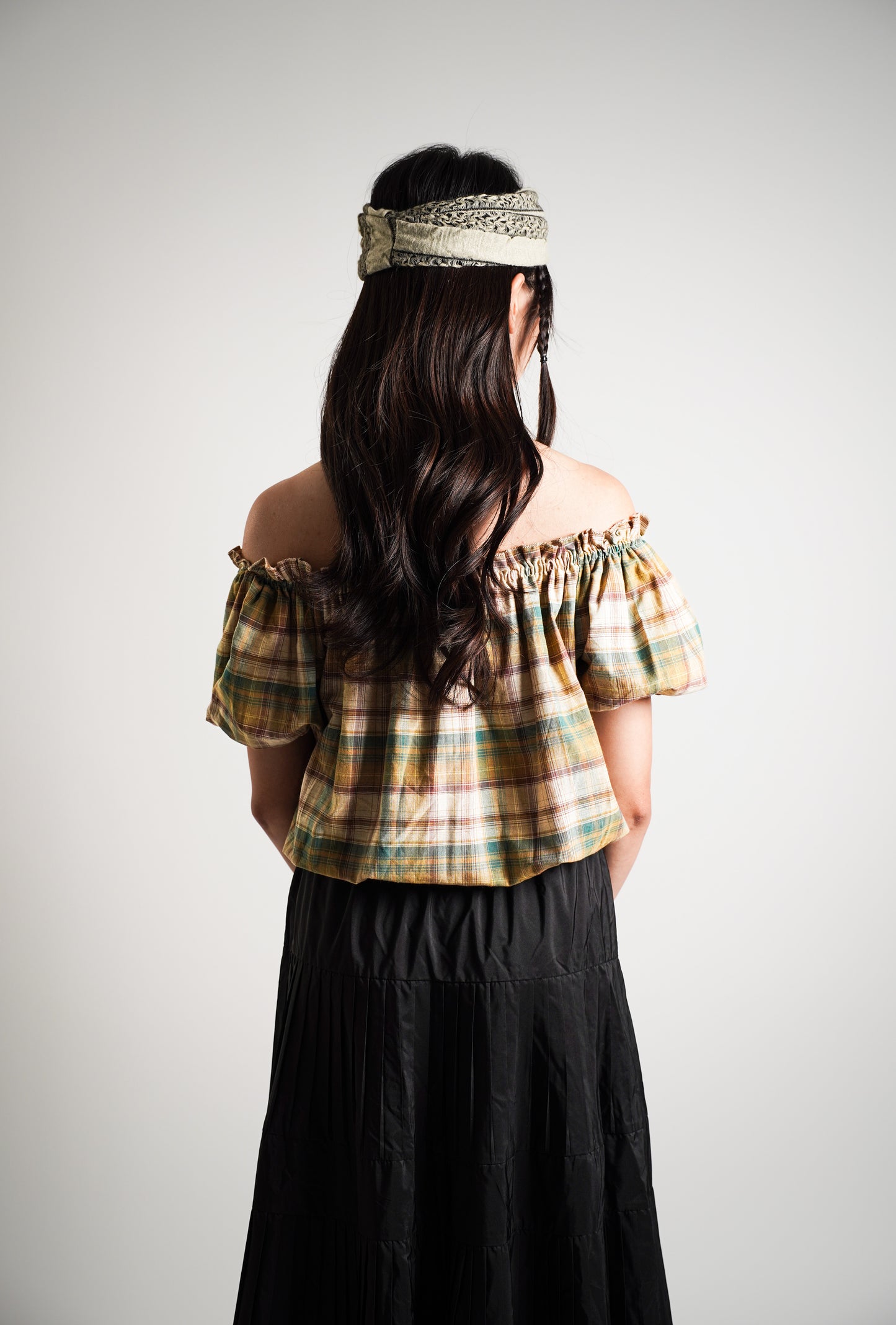 Plaid Off Shoulder Blouse