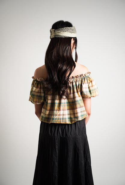 Plaid Off Shoulder Blouse