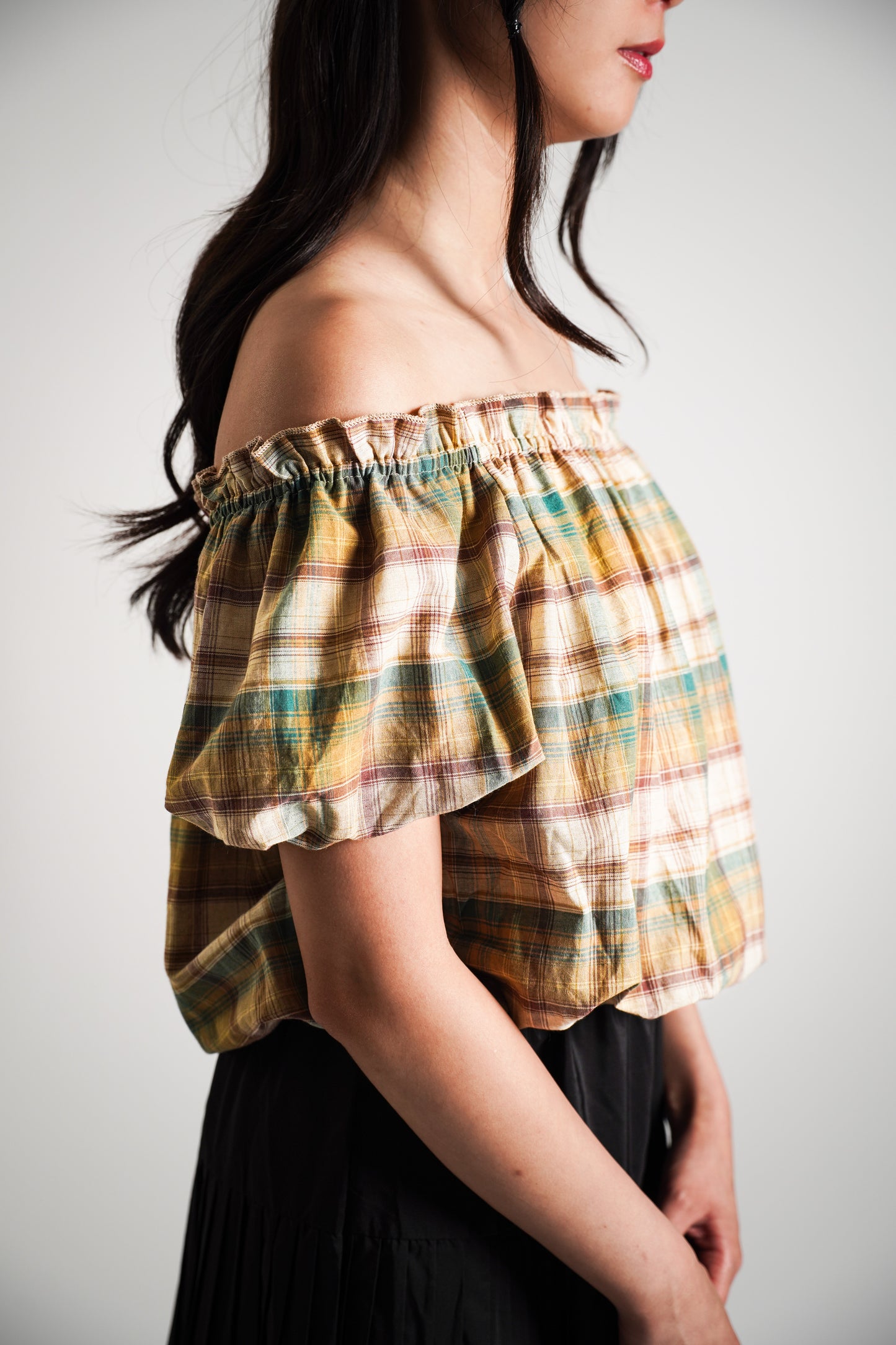 Plaid Off Shoulder Blouse
