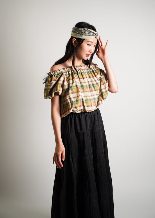 Plaid Off Shoulder Blouse