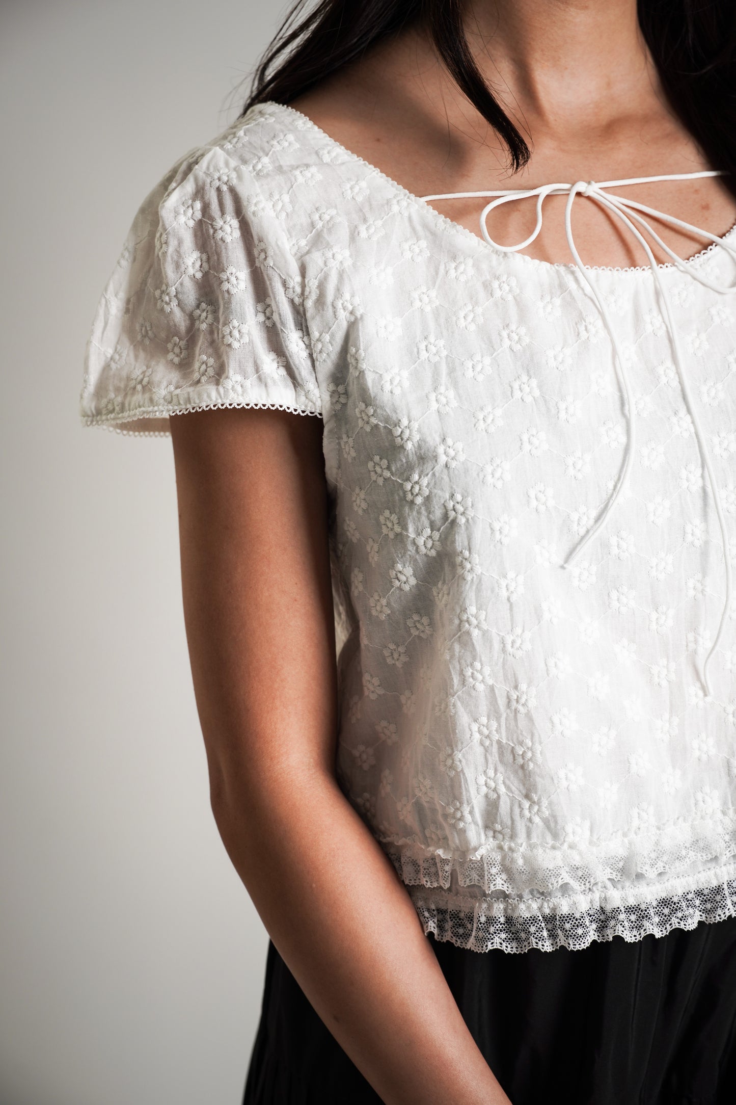 White Eyelet Lace Crop Top