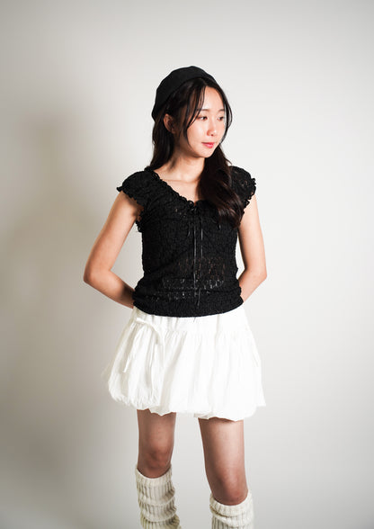Black Lace Ruffle Blouse