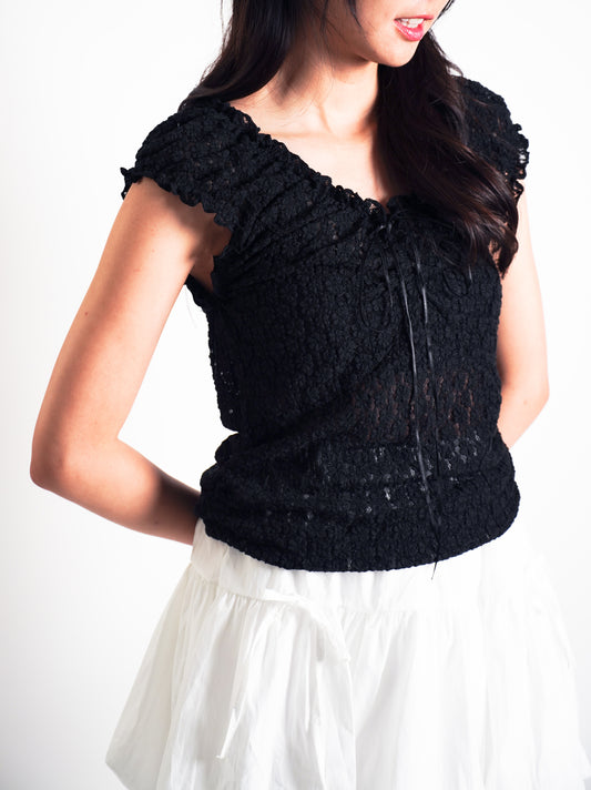 Black Lace Ruffle Blouse
