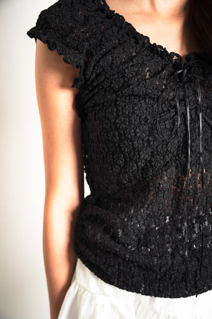 Black Lace Ruffle Blouse