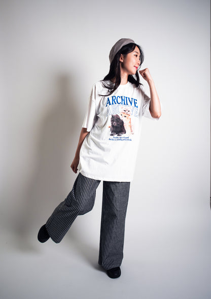 Pinstripe Wide-Leg Drawstring Pants