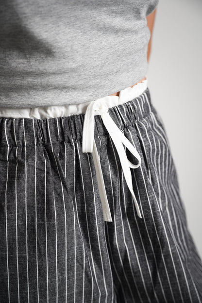 Pinstripe Wide-Leg Drawstring Pants