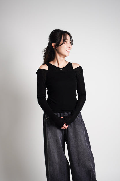 Cut-Out Shoulder Two-Piece Top Set