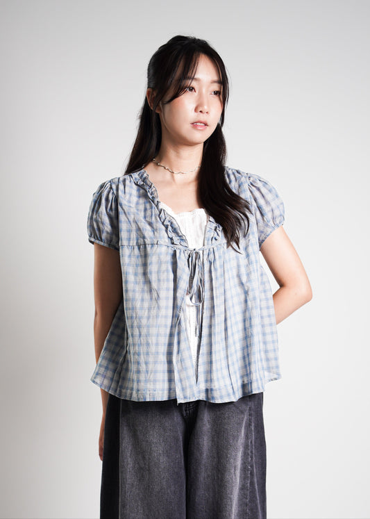 Gingham Fake Two-Piece Blouse