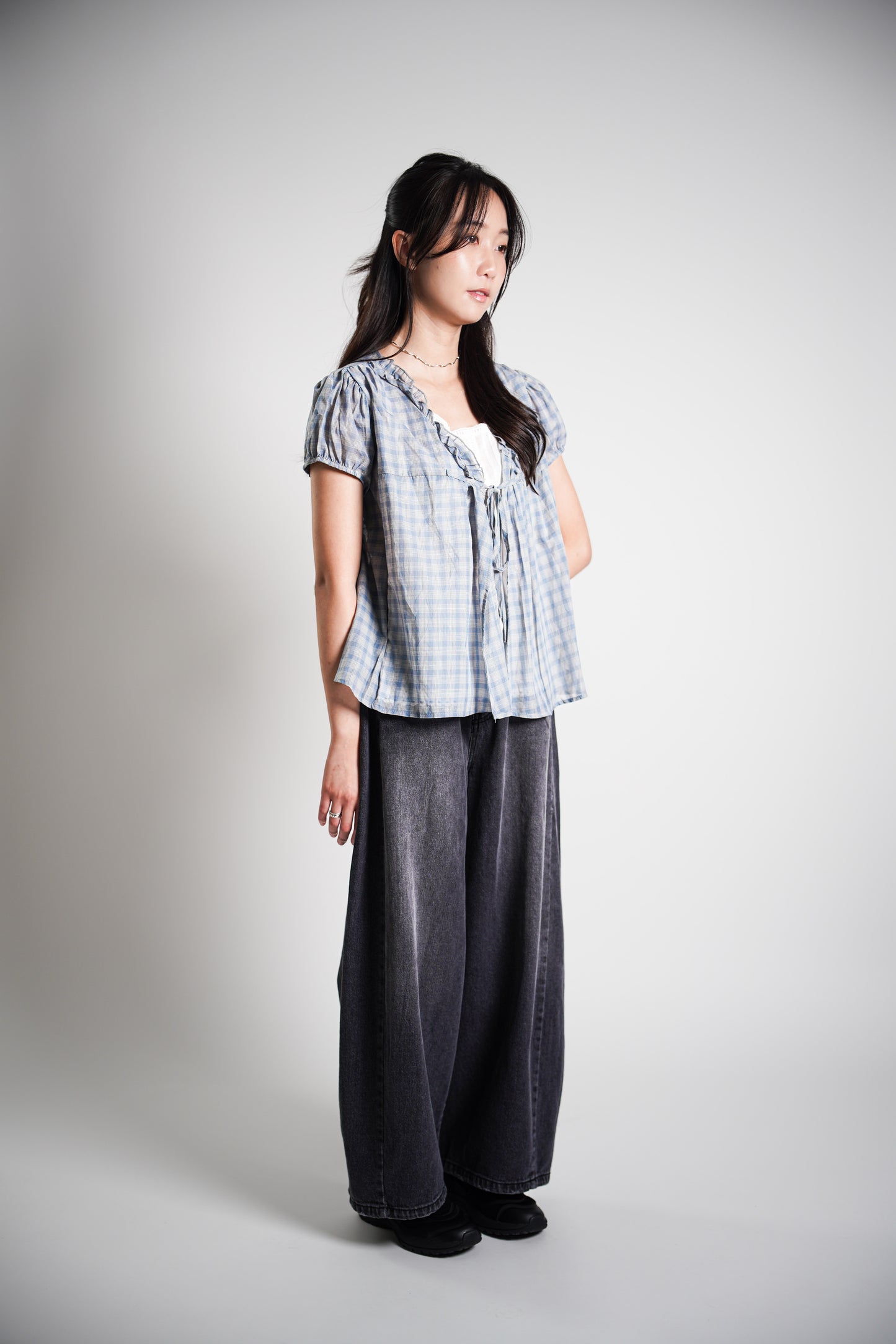 Gingham Fake Two-Piece Blouse