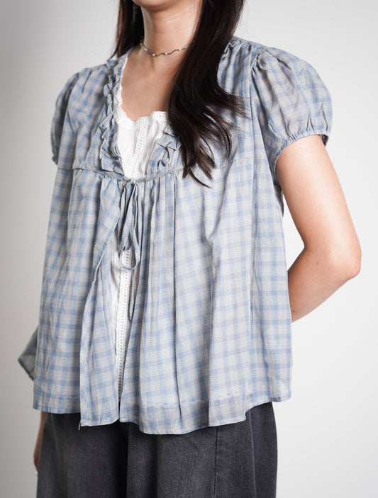 Gingham Fake Two-Piece Blouse