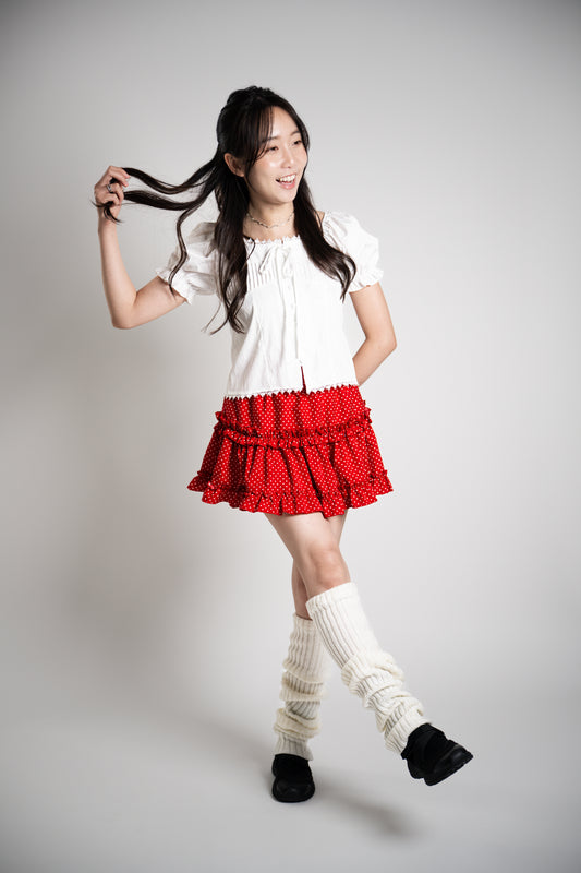 Ruffled Mini Skirt with Polka Dots