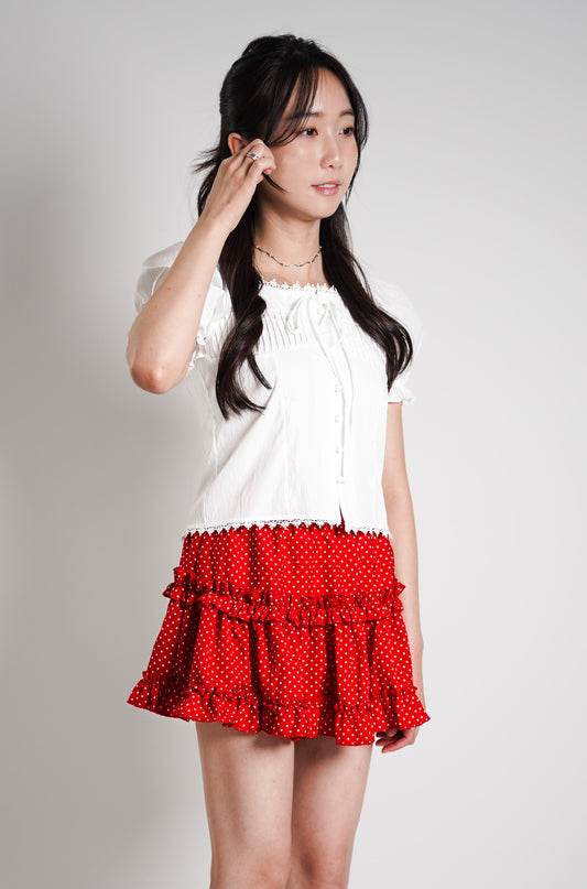 Ruffled Mini Skirt with Polka Dots
