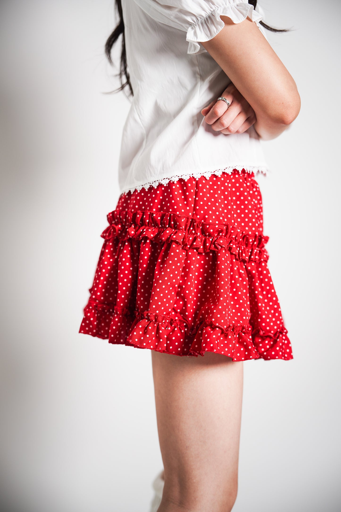 Ruffled Mini Skirt with Polka Dots