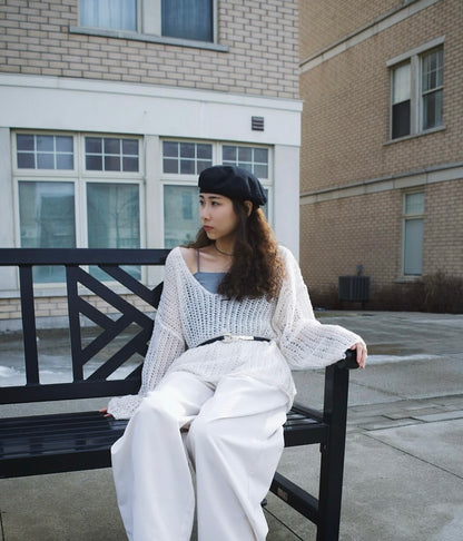 Mohair V-Neck Sheer Knitwear