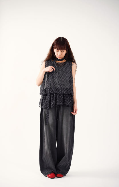 Sheer Plaid Camisole with Neck Strap