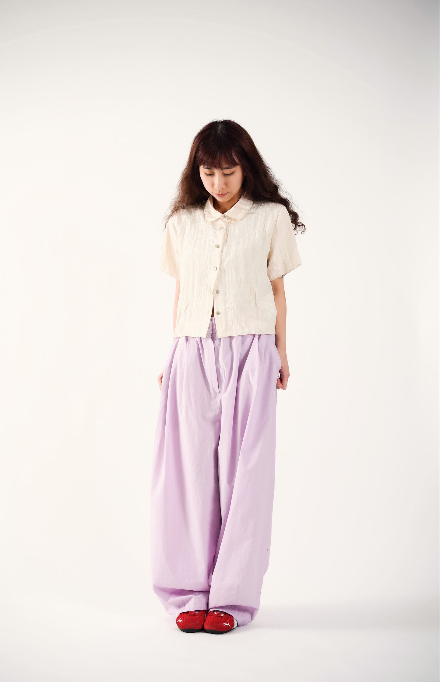 Pink Textured Crop Shirt