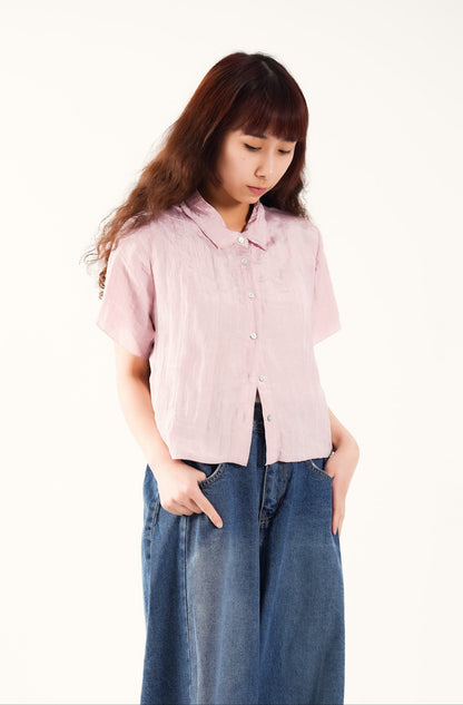 Pink Textured Crop Shirt
