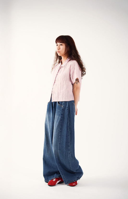 Pink Textured Crop Shirt