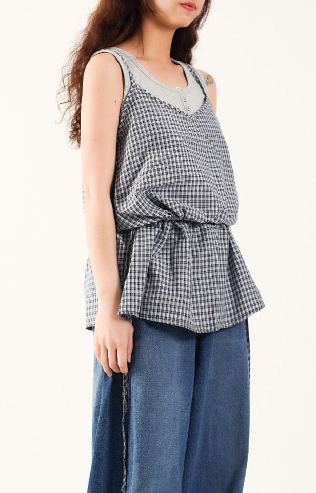 Cinched Gingham Sling Top