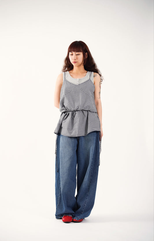 Cinched Gingham Sling Top