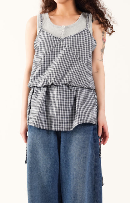 Cinched Gingham Sling Top