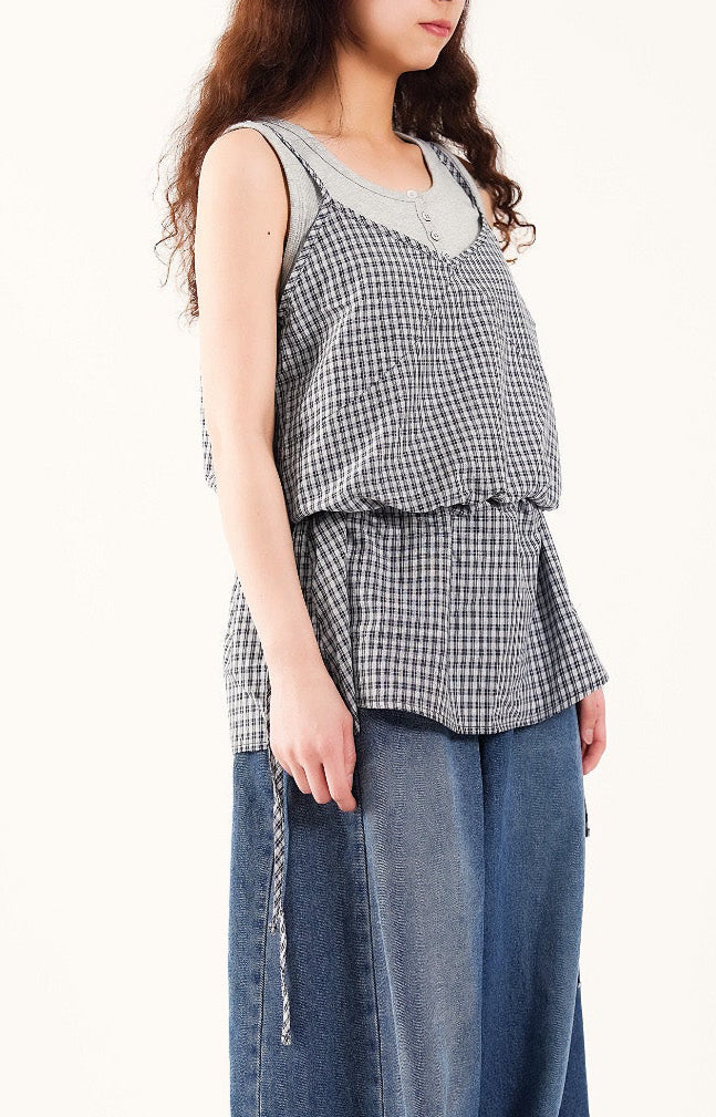 Cinched Gingham Sling Top