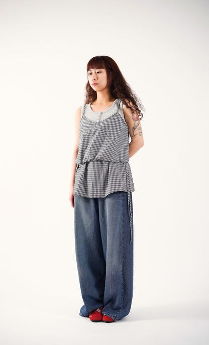 Cinched Gingham Sling Top