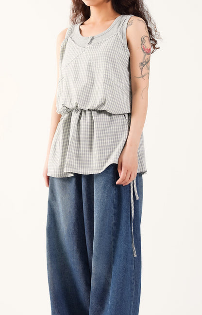 Cinched Gingham Sling Top