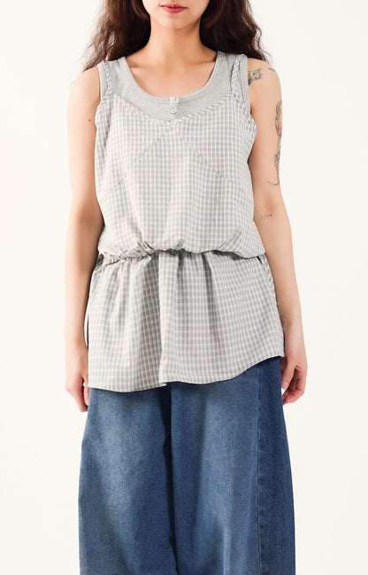 Cinched Gingham Sling Top
