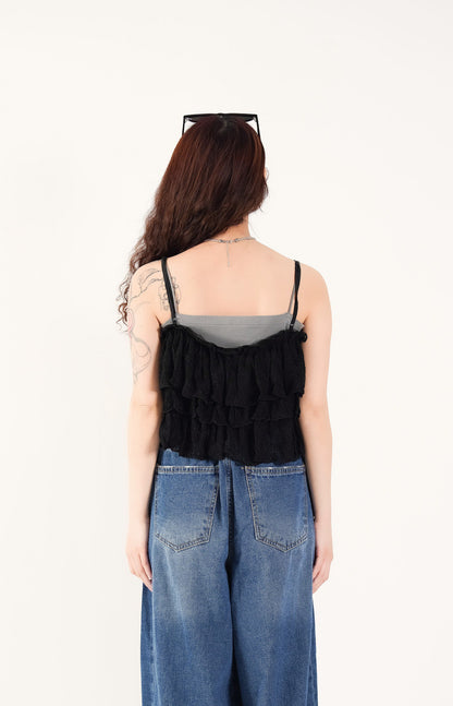 Embroidered Ruffle Camisole Top