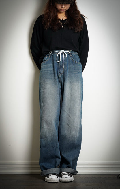 Faded Denim Drawstring Jeans