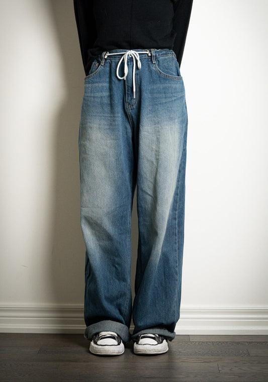 Faded Denim Drawstring Jeans