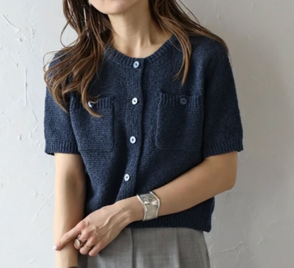 Textured Short Sleeve Pocket Cardigan