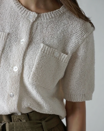 Textured Short Sleeve Pocket Cardigan