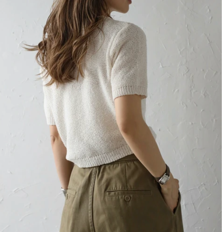 Textured Short Sleeve Pocket Cardigan