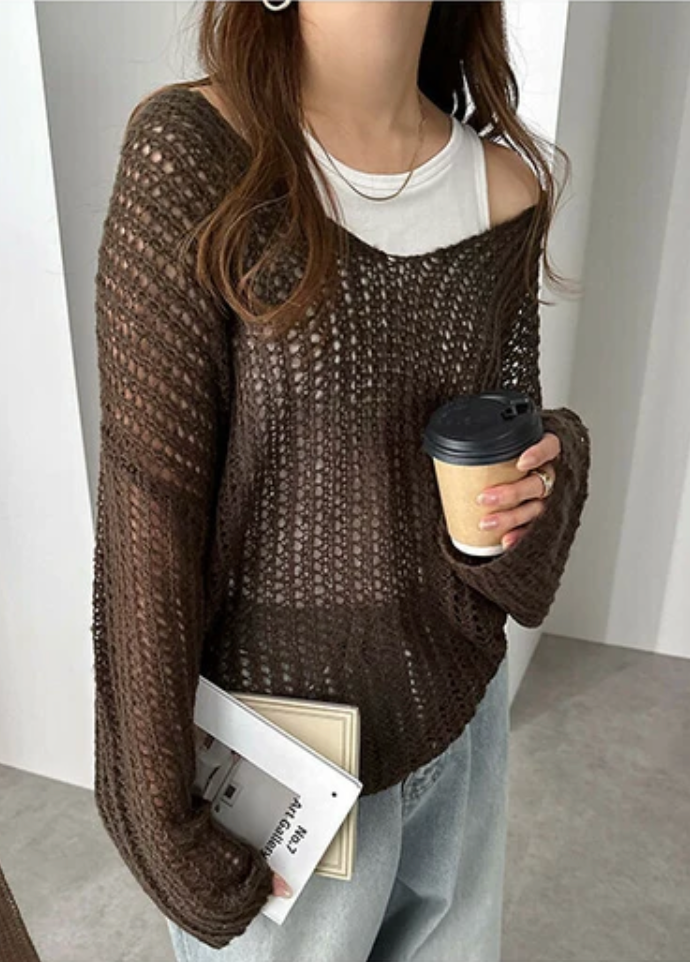 Mohair V-Neck Sheer Knitwear