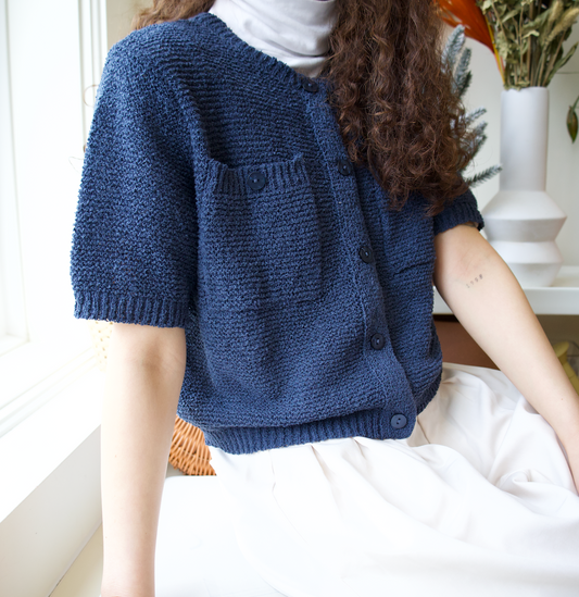 Textured Short Sleeve Pocket Cardigan