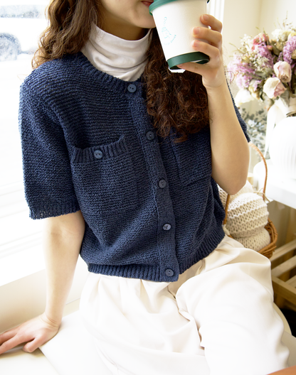 Textured Short Sleeve Pocket Cardigan